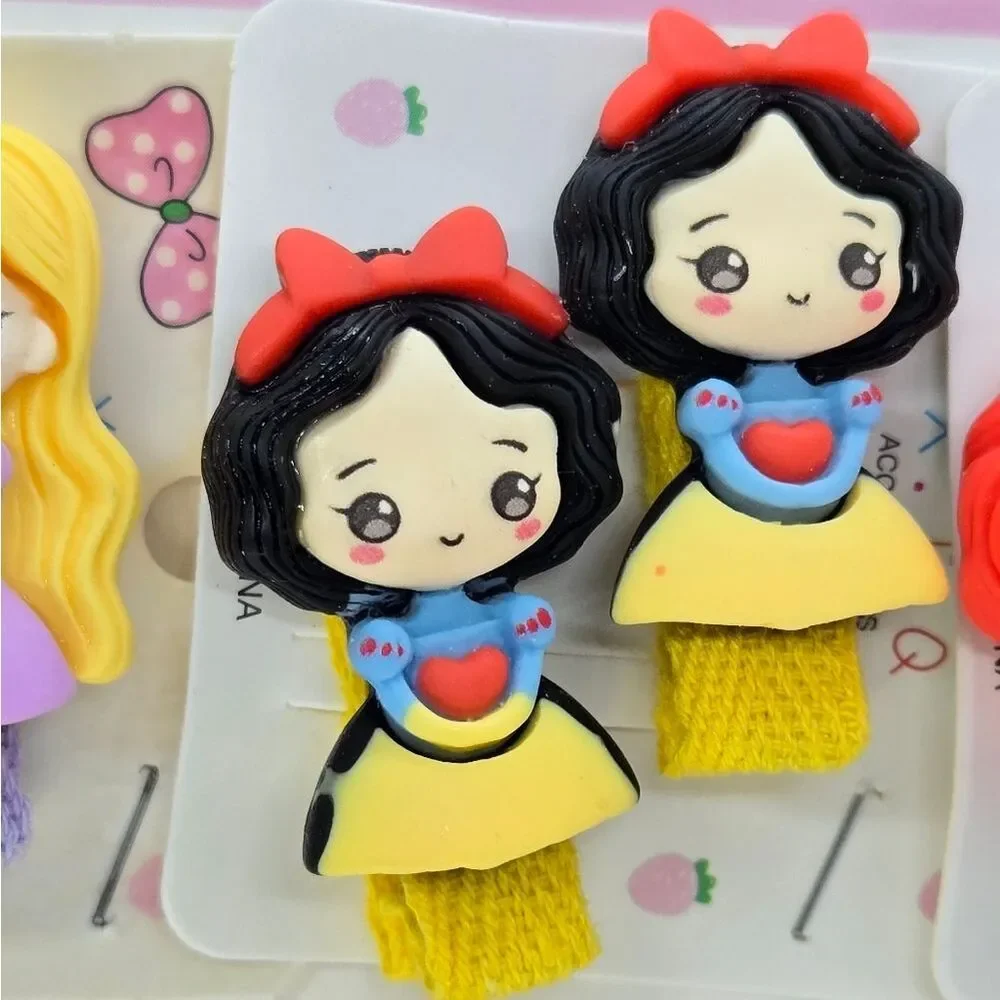 Disney Princess Chibi Hair Clips 10pc 5 Pairs Kawaii Fairytale Girls Barrettes